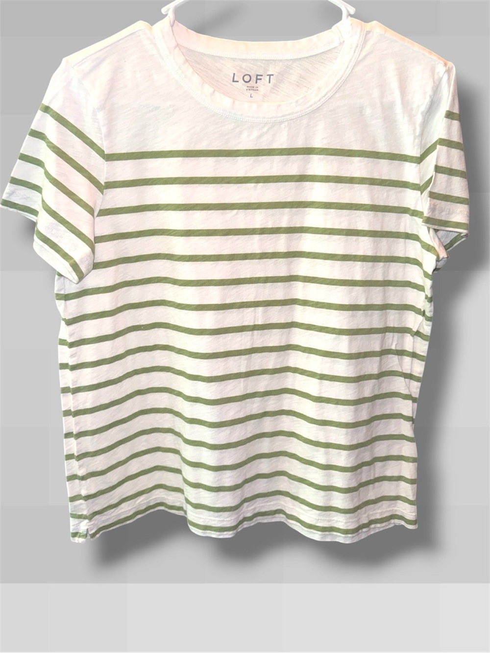 🌺LOFT White T-Shirt with Green Stripes